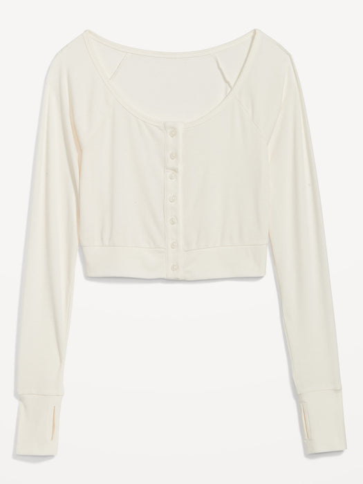 Long-Sleeve UltraLite Rib-Knit Ultra-Cropped Cardigan Top for Women - White