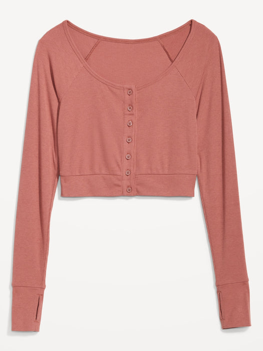 Long-Sleeve UltraLite Rib-Knit Ultra-Cropped Cardigan Top for Women - Orange