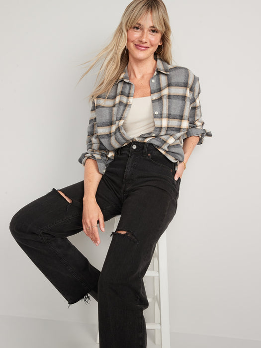 Cropped Plaid Flannel Boyfriend Shirt for Women - Multi