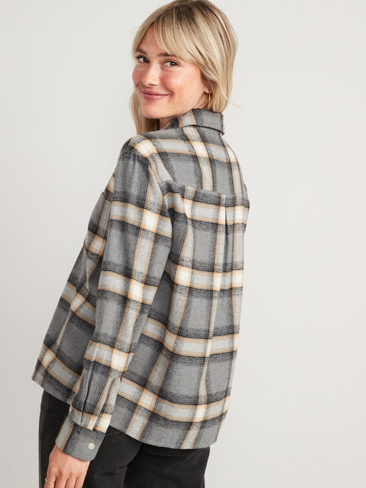 Cropped Plaid Flannel Boyfriend Shirt for Women - Multi