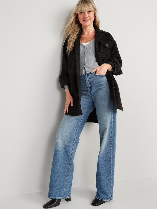 Soft-Brushed Long Utility Shacket for Women - Black