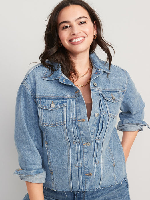 Cut-Off Classic Non-Stretch Jean Jacket for Women
