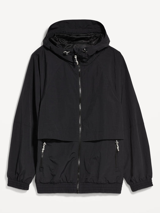 Water-Resistant Hooded Performance Zip Jacket for Women - Black