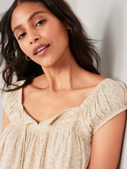 Cap-Sleeve Cropped Pintucked Poet Blouse for Women - Multi