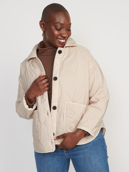 Oversized Quilted Utility Jacket for Women - Multi
