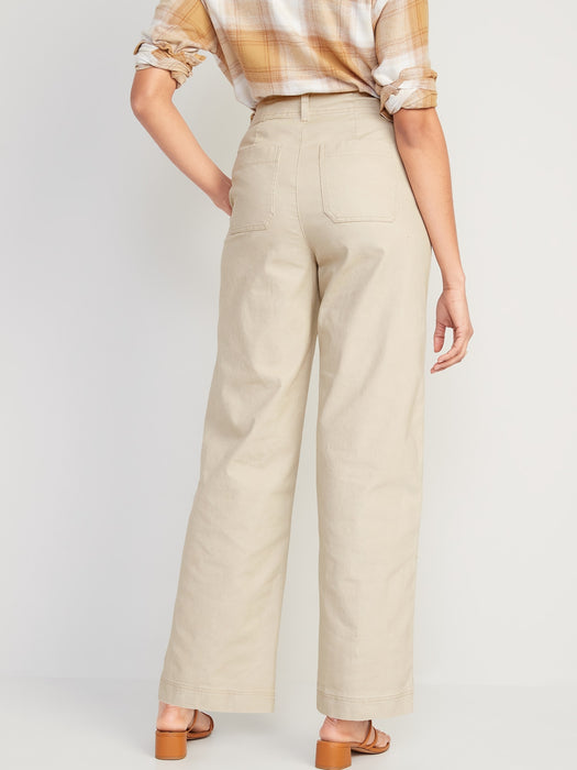 High-Waisted Canvas Wide-Leg Workwear Pants for Women