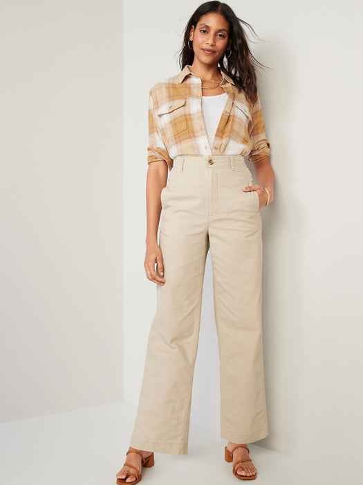 High-Waisted Canvas Wide-Leg Workwear Pants for Women