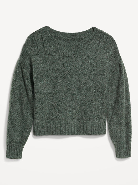 Cozy Plush-Yarn Textured-Knit Sweater for Women - Green