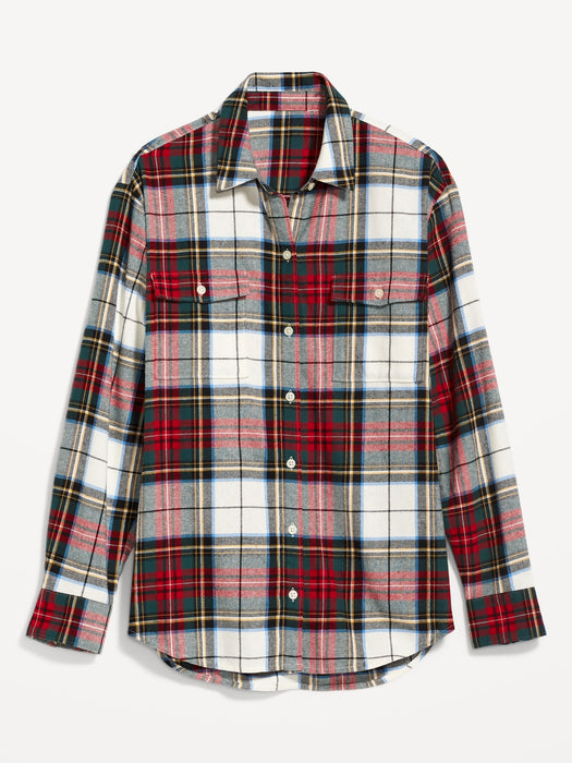 Long-Sleeve Plaid Flannel Boyfriend Tunic Shirt for Women