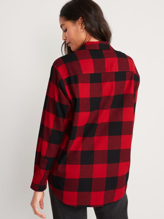 Long-Sleeve Plaid Flannel Boyfriend Tunic Shirt for Women