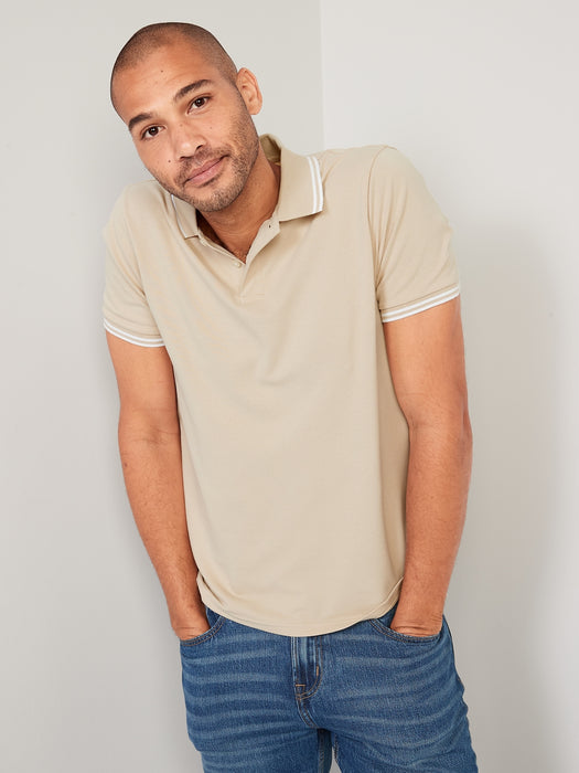 Moisture-Wicking Tipped Pique Pro Polo Shirt for Men - Beige