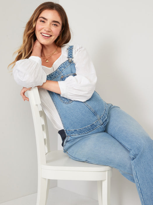 Maternity Side-Panel Slouchy Straight Jean Overalls