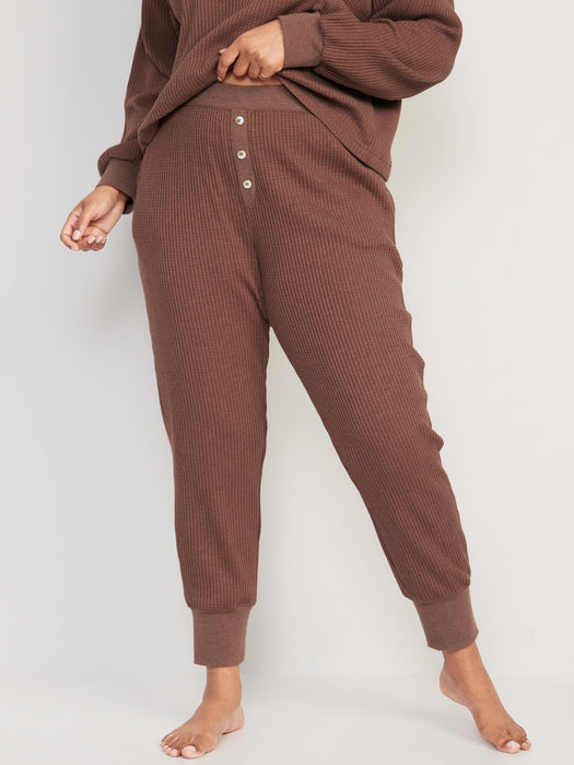 High-Waisted Waffle-Knit Pajama Jogger Pants for Women - Brown