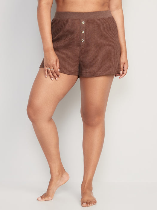 High-Waisted Waffle-Knit Pajama Shorts for Women -- 2.5-inch inseam - Brown