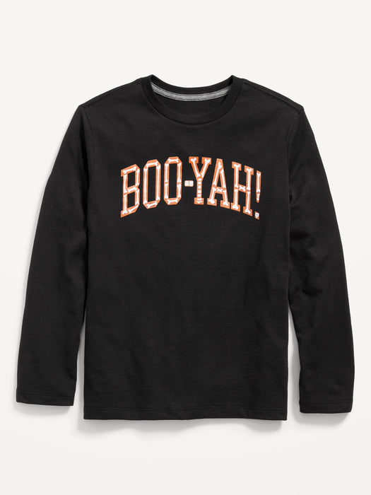 Long-Sleeve Glow-in-the-Dark Halloween Graphic T-Shirt for Boys - Black