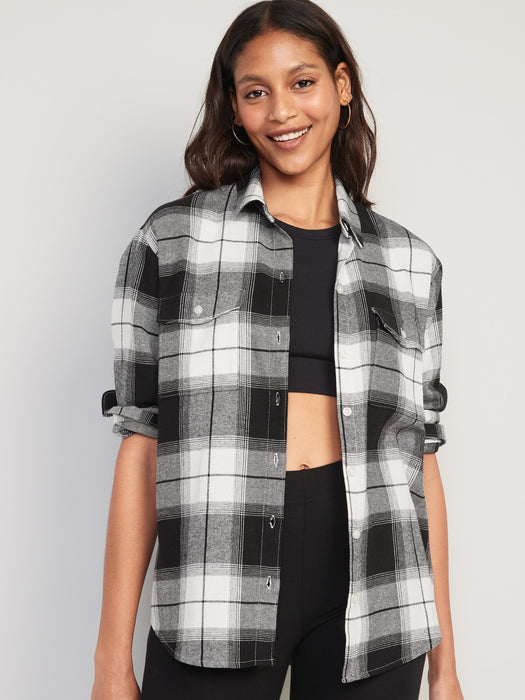 Long-Sleeve Plaid Flannel Boyfriend Tunic Shirt for Women