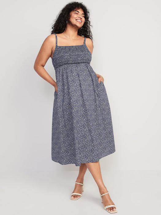 Fit & Flare Cotton-Poplin Smocked Cutout Cami Midi Dress for Women