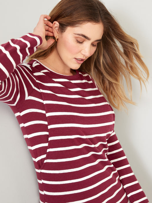 Maternity Long-Sleeve Striped Jersey-Knit Nursing Midi Dress
