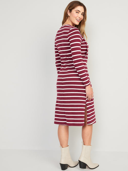 Maternity Long-Sleeve Striped Jersey-Knit Nursing Midi Dress