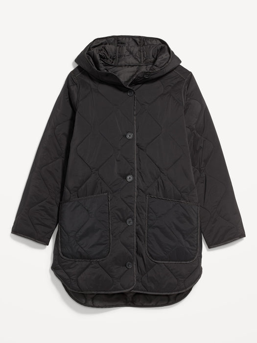 Hooded Quilted Utility Coat for Women