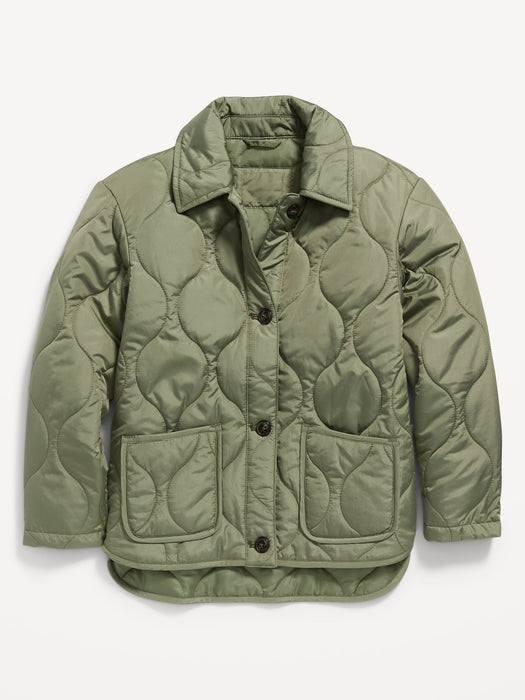 Water-Resistant Quilted Button-Front Jacket for Girls