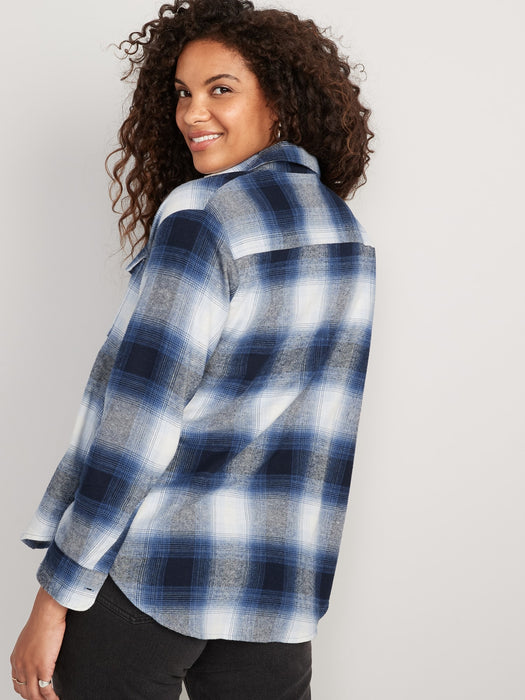 Long-Sleeve Plaid Flannel Boyfriend Tunic Shirt for Women