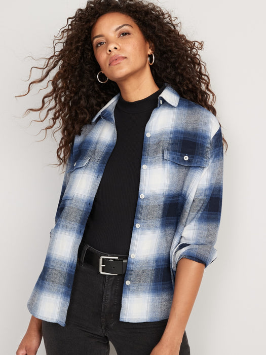 Long-Sleeve Plaid Flannel Boyfriend Tunic Shirt for Women