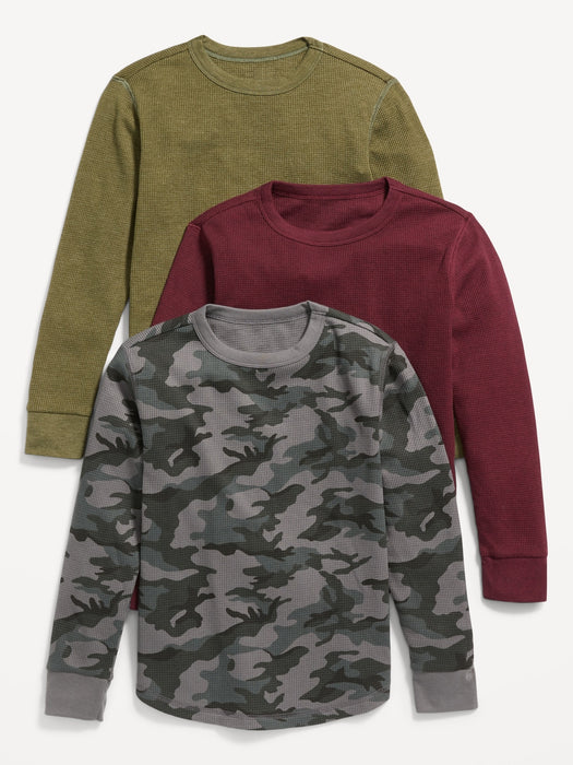 Thermal-Knit Long-Sleeve T-Shirt 3-Pack for Boys - Gray