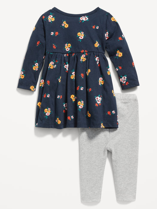 Long-Sleeve Jersey Dress, Leggings and Headband Set for Baby