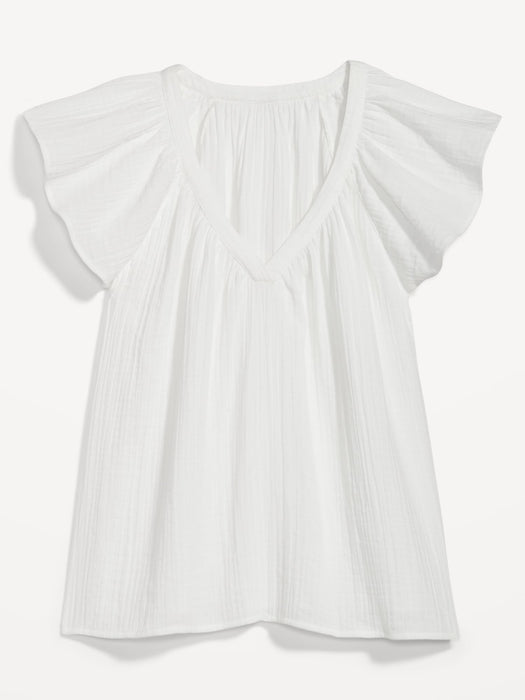 Flutter-Sleeve V-Neck Swing Blouse for Women