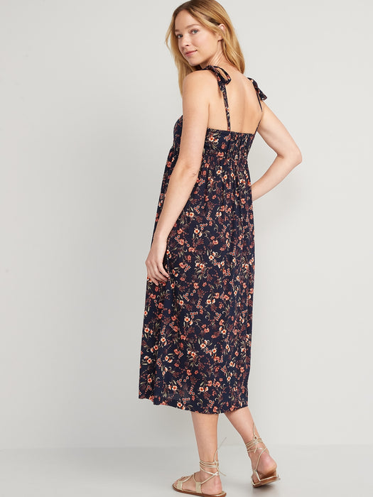 Tie-Shoulder Floral-Print Split-Front Midi Swing Dress for Women
