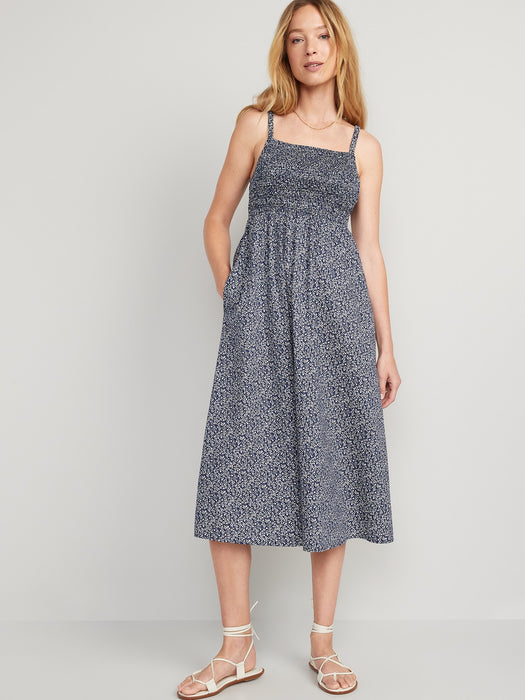 Fit & Flare Cotton-Poplin Smocked Cutout Cami Midi Dress for Women