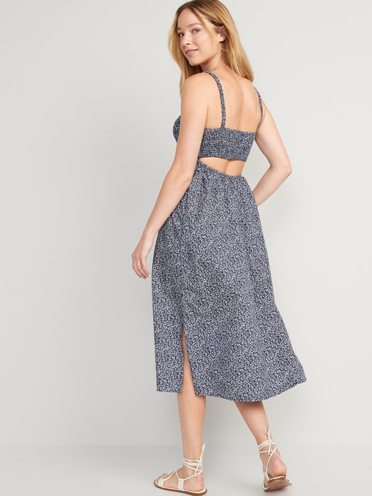 Fit & Flare Cotton-Poplin Smocked Cutout Cami Midi Dress for Women