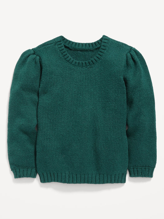 Cozy Puff-Sleeve Sweater for Toddler Girls - Green