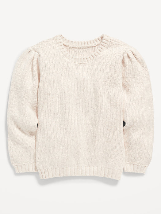 Cozy Puff-Sleeve Sweater for Toddler Girls - White