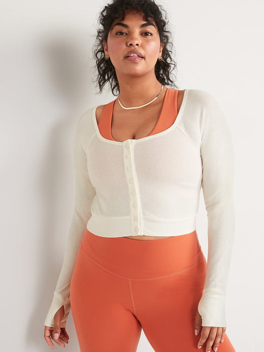Long-Sleeve UltraLite Rib-Knit Ultra-Cropped Cardigan Top for Women - White