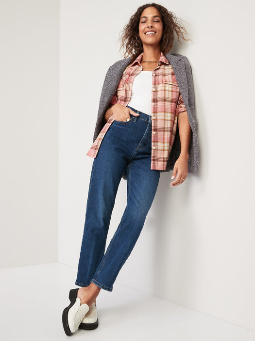 Long-Sleeve Plaid Flannel Boyfriend Tunic Shirt for Women - Multi