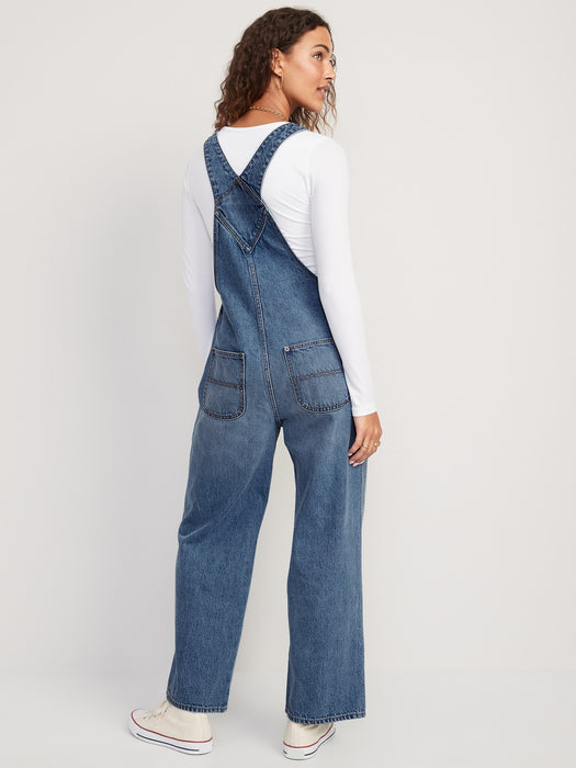 Baggy Wide-Leg Non-Stretch Jean Overalls for Women