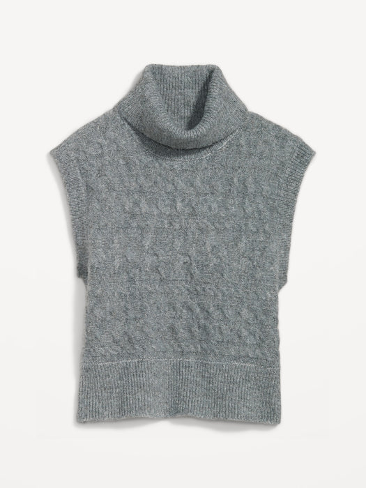 Sleeveless Cropped Cable-Knit Turtleneck Sweater for Women