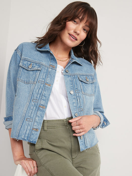 Cut-Off Classic Non-Stretch Jean Jacket for Women