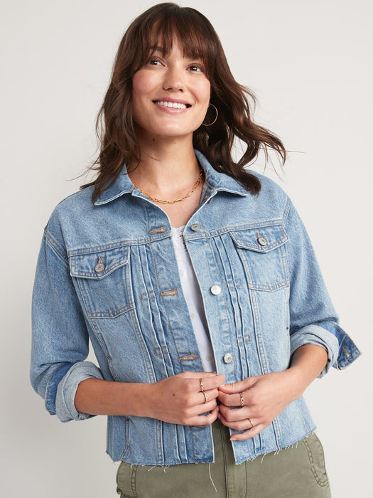 Cut-Off Classic Non-Stretch Jean Jacket for Women