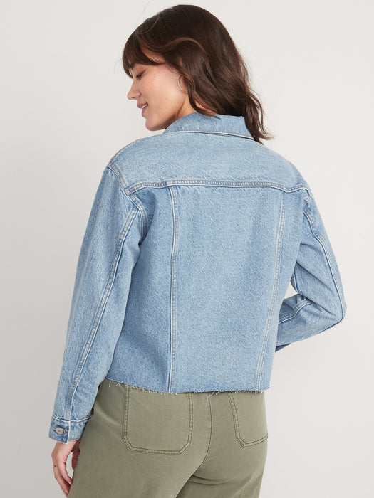 Cut-Off Classic Non-Stretch Jean Jacket for Women