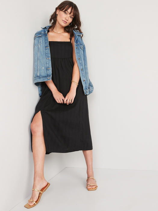Tie-Shoulder Dobby Midi Babydoll Swing Dress for Women