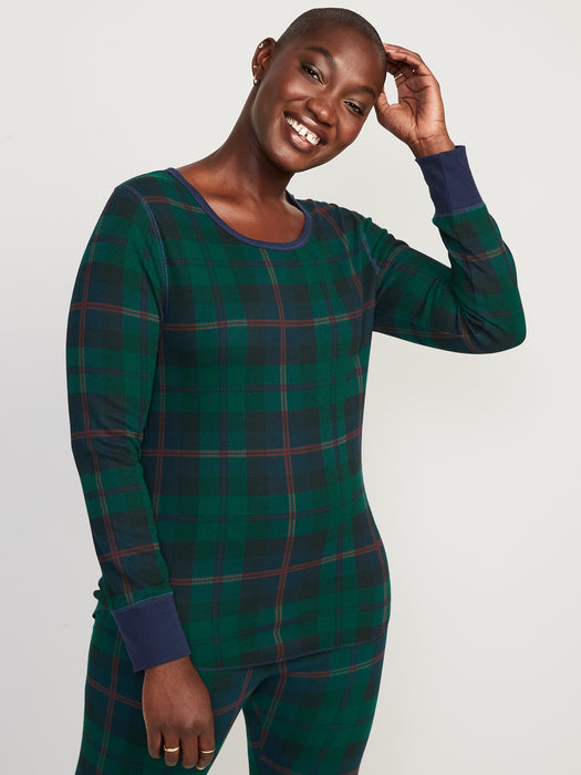 Printed Thermal-Knit Long-Sleeve Pajama Top for Women - Multi