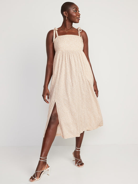 Tie-Shoulder Floral-Print Split-Front Midi Swing Dress for Women