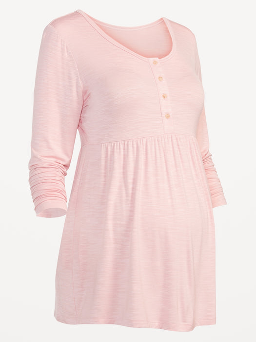 Maternity Slub-Knit Long-Sleeve Peplum-Hem Henley T-Shirt