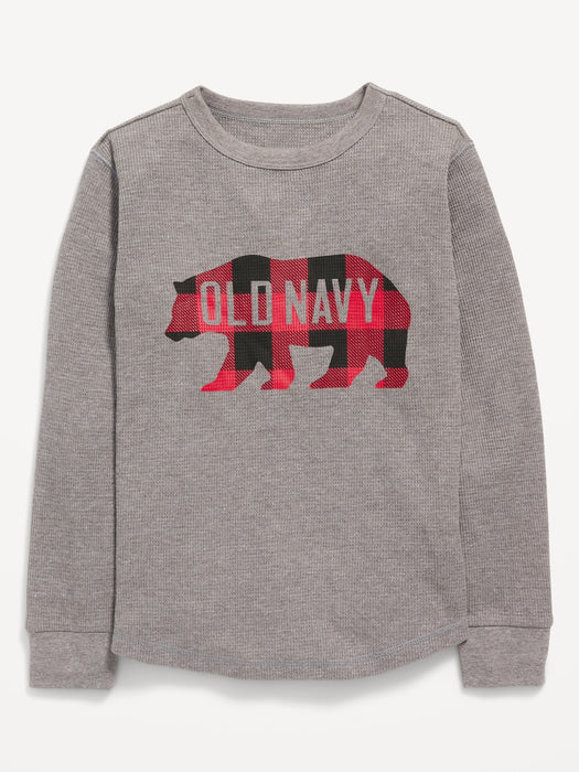 Logo-Graphic Thermal Tee For Boys - Gray