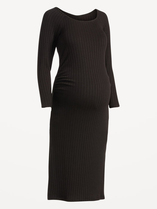 Maternity Rib-Knit Long-Sleeve Bodycon Midi Dress