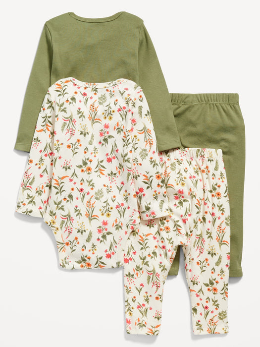 Unisex Long-Sleeve Bodysuits & Knit Pants 4-Piece Set for Baby