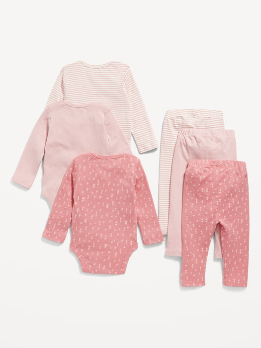 Unisex Long-Sleeve Bodysuit & Knit Pants 6-Pack for Baby